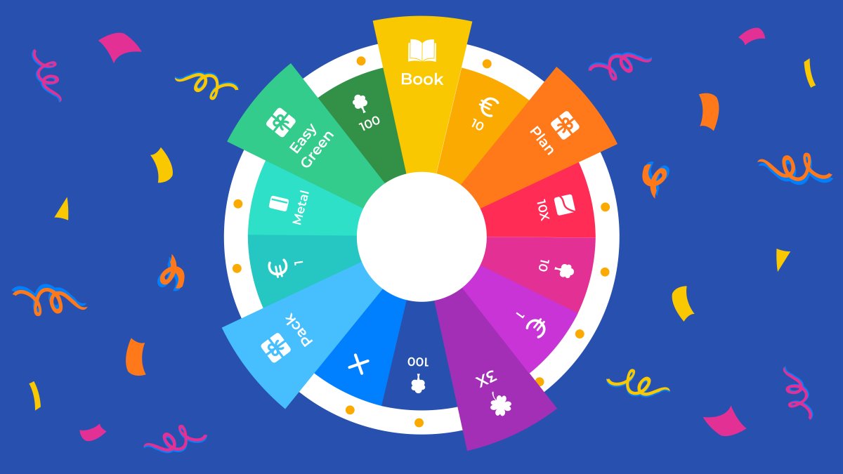 bunq's tweet photo. Did you spin the wheel today? Try your luck at winning our 'Break through banking' book, a free month's subscription, a beautiful bunq Metal Card and more on the Wheel of Fortune in the app 🤞 https://t.co/LFKb5CjezV https://t.co/Eel0JLFo1k