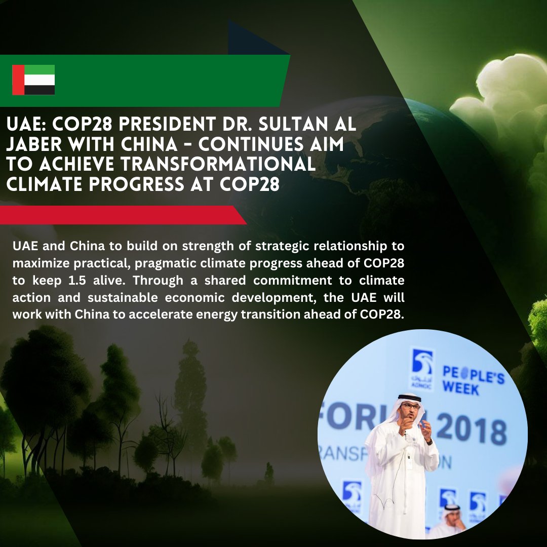 The bilateral meetings between #COP28 President-Designate and #Chinese officials show that both countries are committed to taking real action to mitigate the effects of climate change.  @COP28_UAE  

#COP28 #UAE #China #Bilateralrelations #strategicrelations #climateprogress