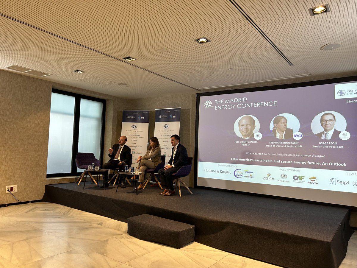 IOA_Energy's tweet photo. #MadridEnergy2023 first panel “Latin America’s sustainable and secure energy future: an outlook”

With @RystadEnergy @IEA @Holland_Knight 

@IPDLatinAmerica https://t.co/b3ttgIAC27