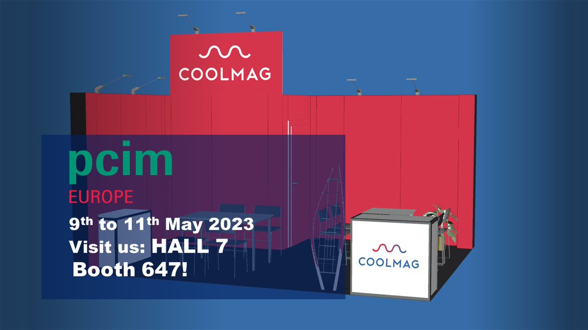 ⌛3 weeks left for the #PCIM2023!
Don't miss out on PCIM Europe in Nurnberg, Germany from 9th to 11th May!

Visit us at Hall 7, booth 647 and see the <a href="/CoolMagSL/">CoolMag</a>  team present their unique solutions for thermal management.
If you need a ticket, just ask us! coolmag.net