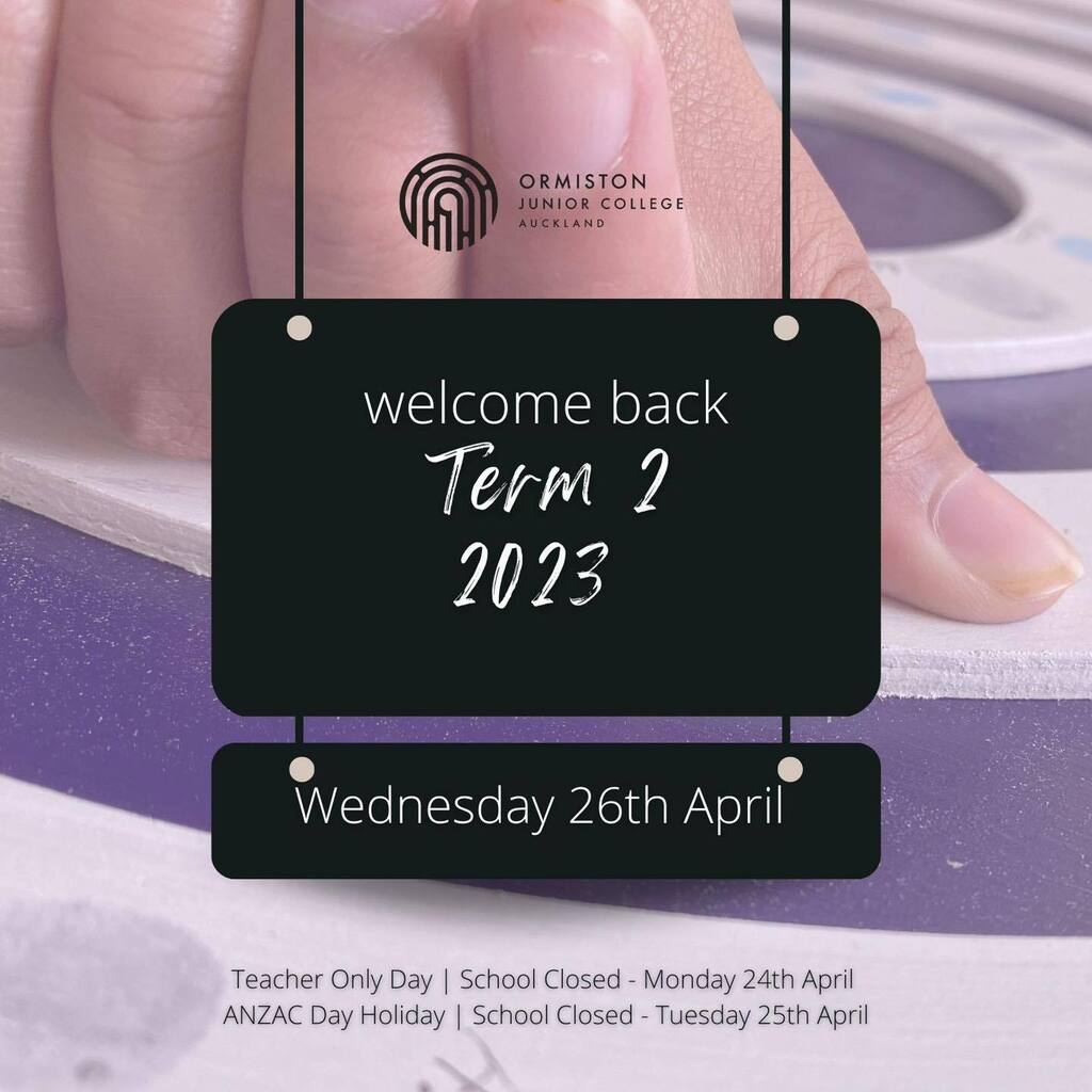 Kia ora tātou!

Just a reminder about the start of term dates for next week!

• Monday 24th April - Teacher Only Day | School Closed
• Tuesday 25th April - ANZAC Day | School Closed
• Wednesday 26th April - Term 2 begins, 9am sharp!

🧡💚🖤 instagr.am/p/CrNV061SRQY/