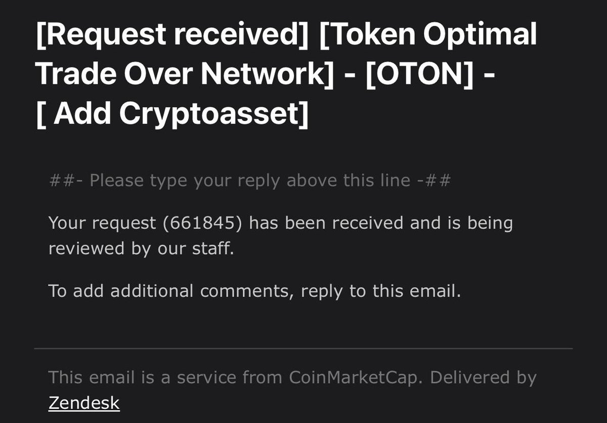 OTON_Technology's tweet photo. Hello OTON family, we have sent the form to @CoinMarketCap with the ticket number 661845 and we are looking forward for their feedback. It is an important step for our ecosystem and community! https://t.co/oGXNRB5Qf6
