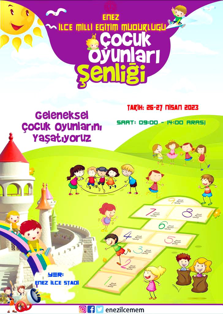 “Geleneksel Çocuk Oyunları Şenliği”miz 26-27 Nisan tarihlerinde Enez İlçe Stadı’nda gerçekleştirilecektir.
<a href="/edirne_valiligi/">Edirne Valiliği</a> <a href="/kaymakam_enez/">Enez Kaymakamlığı</a> <a href="/Edirne_MEM/">Edirne İl Millî Eğitim Müdürlüğü</a> <a href="/Dr_Onderarpaci/">Dr. Önder ARPACI</a>