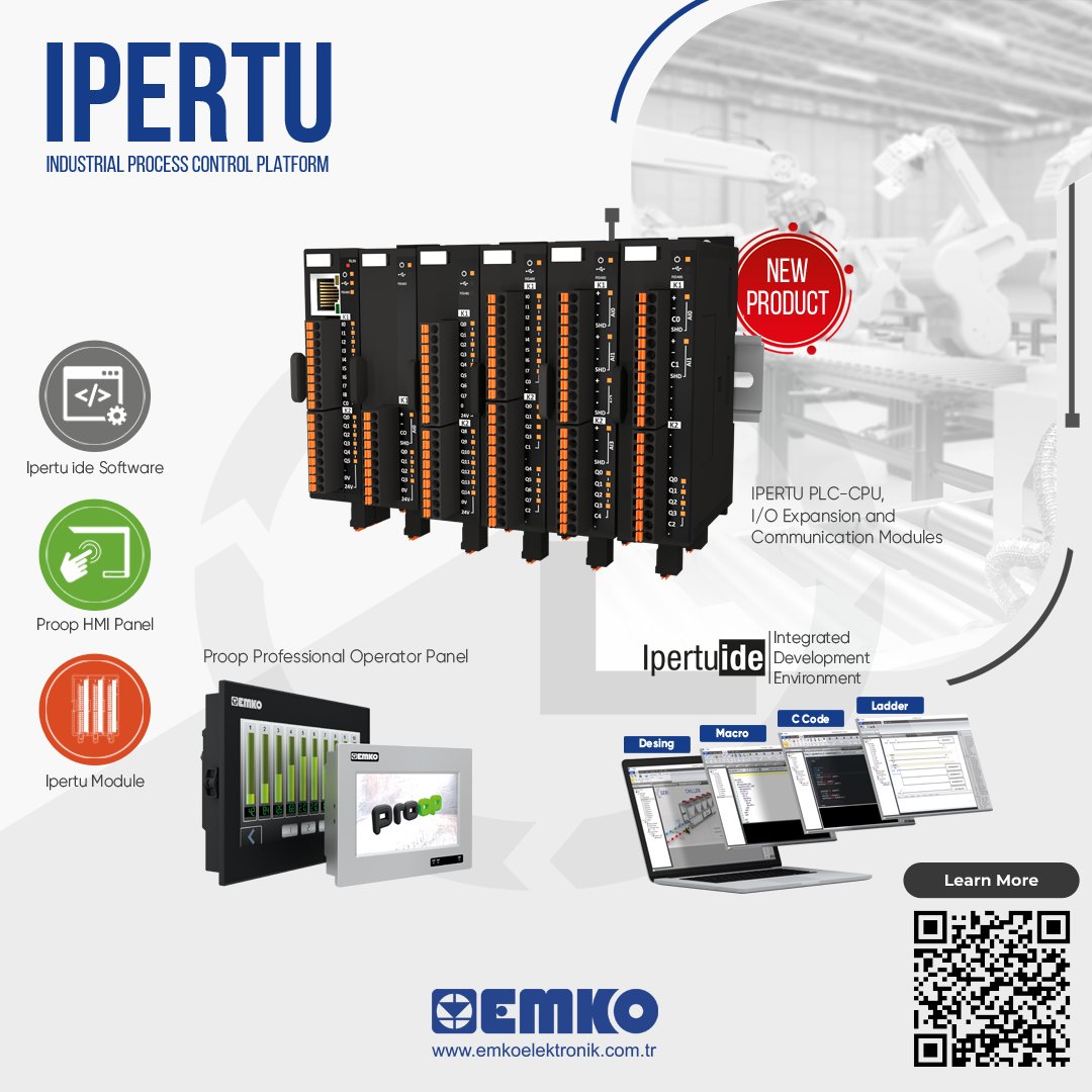 EmkoElektronik's tweet photo. IPERTU (Industrial Process Control Platform)
Ipertu.ide Software
Ipertu PLC-CPU Module
Ipertu Analogue/Digital Expansion Modules
Proop Professional Operator Panels
#ipertuplc #proop #hmıpanel #emkoelektronik #process #proses #ipertuide #plc #genislememodülleri #expansionmodule https://t.co/zpmcGCOaKj