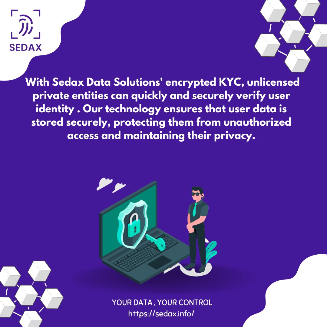 Sedax_DS's tweet photo. Say goodbye to long and complicated identity verification processes! Sedax Data Solutions' encrypted KYC makes it quick and easy for private entities to verify user identity securely.
.
.
.
.
.
.
#encryptedkyc #Decentralization #digitalidentity #IdentityTheft https://t.co/8DXIc8IZrR