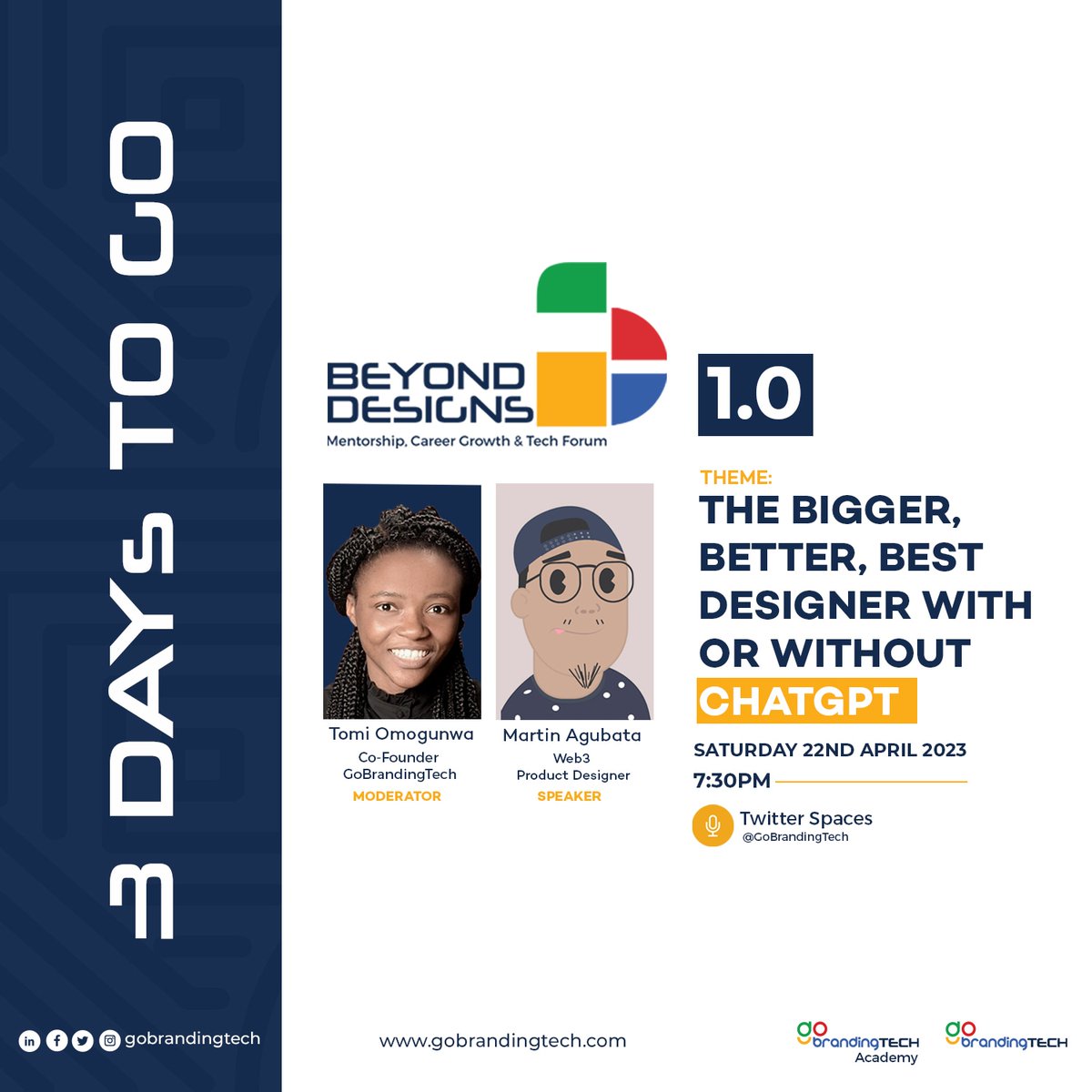GoBrandingTech's tweet photo. Hello Techies,
Let's catch up this Saturday on Twitter Spaces.
There's a lot to talk about.
Set your reminders!
#gobrandingtech
#twittterspaces
#training
#mentorship https://t.co/OqJuOJMs4E