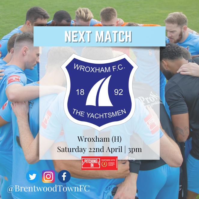 BrentwoodTownFC's tweet photo. Next up on Saturday it's our final match of the season as we welcome @The_Yachtsmen to The Arena.

Let's see @CraigShipman1 and the lads off in style 🙏 

See you all Saturday ⚽️💙 https://t.co/xtMIi8HXcM
