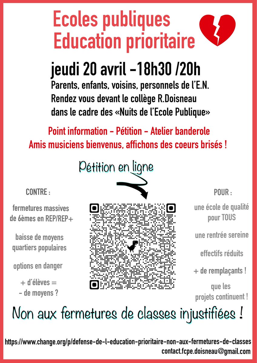 💔Nuit de l’école publique💔
Passez nous voir au collège Robert Doisneau demain ! ✊ #paris20
#amandiers #menilmontant 
#jaimemonecolepublique
#dufricpourlecolepublique 
<a href="/Academie_Paris/">Académie de Paris</a> <a href="/Ul20Fcpe75/">💔 UL20 FCPE PARIS</a> <a href="/Mairiedu20/">Mairie du 20e</a>  <a href="/AnneBaudonne/">Anne Baudonne</a> <a href="/EricPliez/">Eric Pliez</a> <a href="/SimonnetDeputee/">Danielle Simonnet</a>