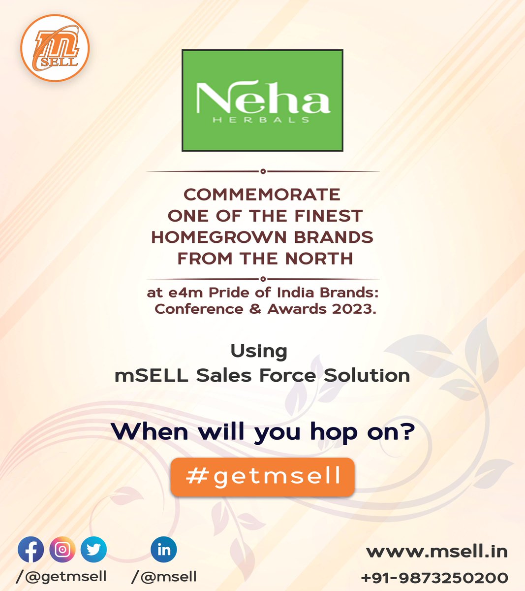 Congratulations neha herbal!

Please feel free to contact us directly @ +91-9873250200.

#fmcgindustry #fmcg #cpg #cpgindustry #saas #msmesector #india #foodandbeverage #beverageindustry #ayurvedic #getmsell #salesautomation #growthmantra #retailtech #retailindustry