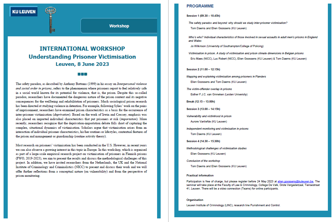 On 8 June 2023 we're organising an international workshop "Understanding #Prisoner #Victimisation" <a href="/LINCriminology/">LINC</a> <a href="/KU_Leuven/">KU Leuven</a> - all info👇or via: law.kuleuven.be/linc/activitei…
