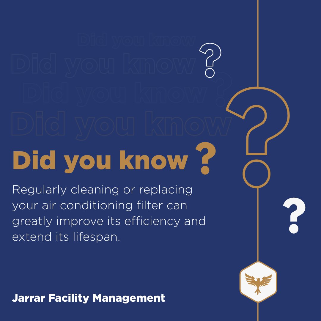 JarrarGroup's tweet image. Maximize the lifespan of your AC unit with the #JarrarTip! Keep your air conditioning filter clean or replace it regularly for improved performance and longevity. #AirConditioningTips #ACMaintenance #EnergyEfficiency