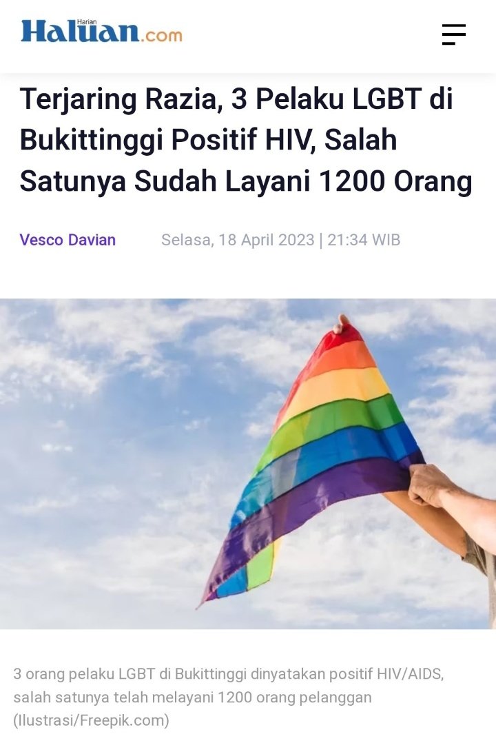 Wow bukit tinggi nih, Para penyembah pisang LGBT terjaring razia dan positif HIV, salah satunya udah layanin 1200 orang. Hadehh

Mohon perhatiaannya <a href="/KemenkesRI/">Kementerian Kesehatan RI</a> <a href="/andre_rosiade/">Andre Rosiade</a> <a href="/PKSejahtera/">DPP PKS</a>
