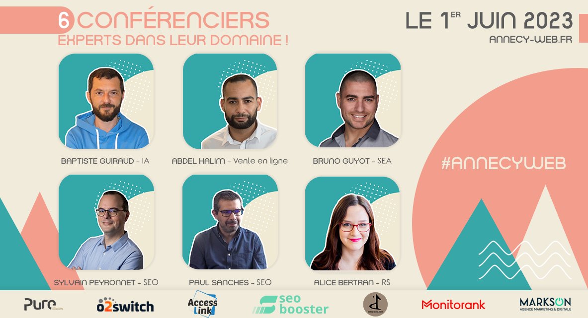 #AnnecyWeb 

🔹 Sur place ou derrière votre écran, nos experts vous apporteront une vision claire de leur métier et des conseils pour réussir en ligne. 

🔹 E-commerce, #SEA, #IA, #RéseauxSociaux et #SEO : venez échanger sur toutes les thématiques du web avec des passionnés !