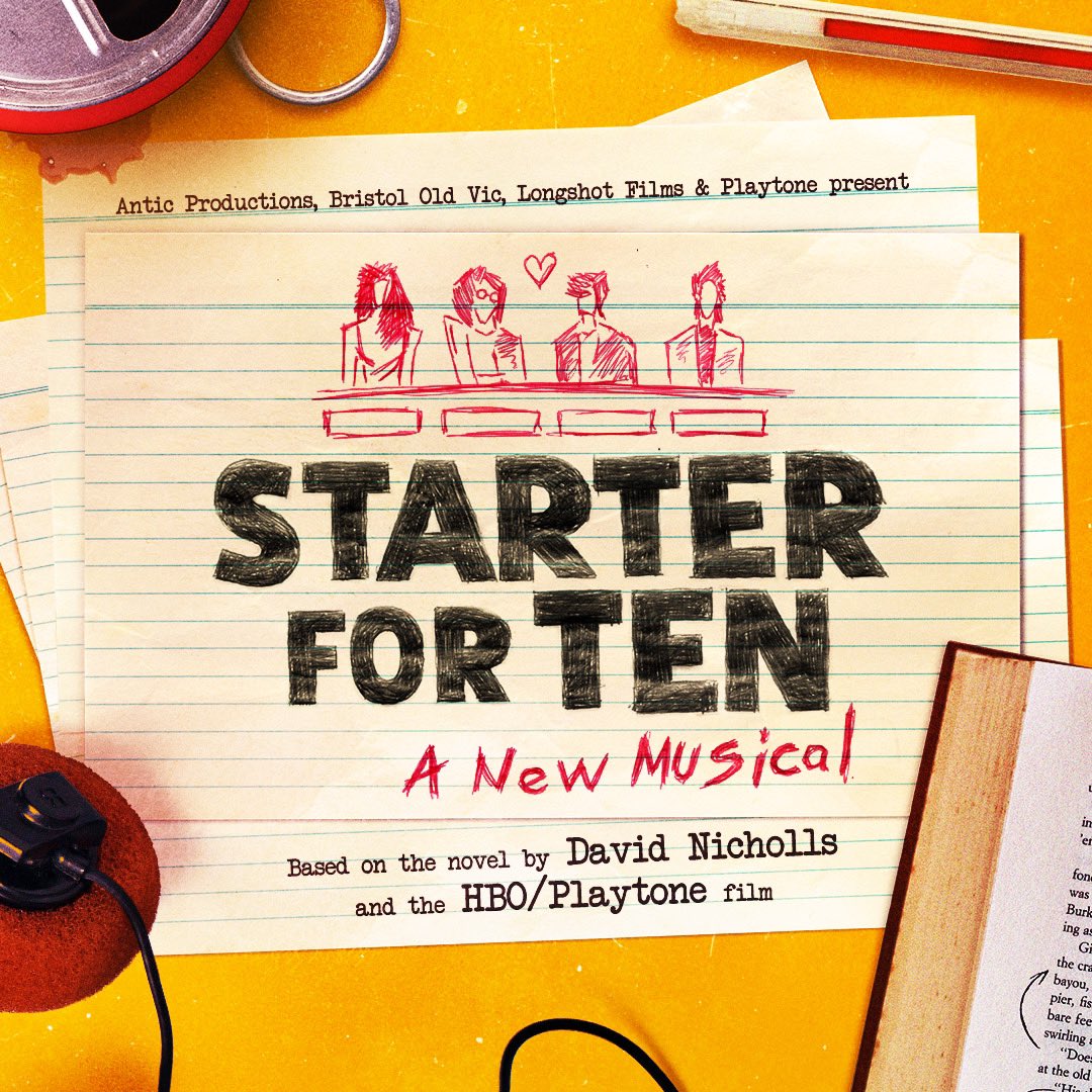 Antic Productions, Bristol Old Vic, Longshot Films and Playtone are delighted to announce that new musical Starter for Ten will receive its world premiere at @BristolOldVic from 29 February – 30 March 2024 as part of Nancy Medina’s inaugural season as Artistic Director. 📝📝📝