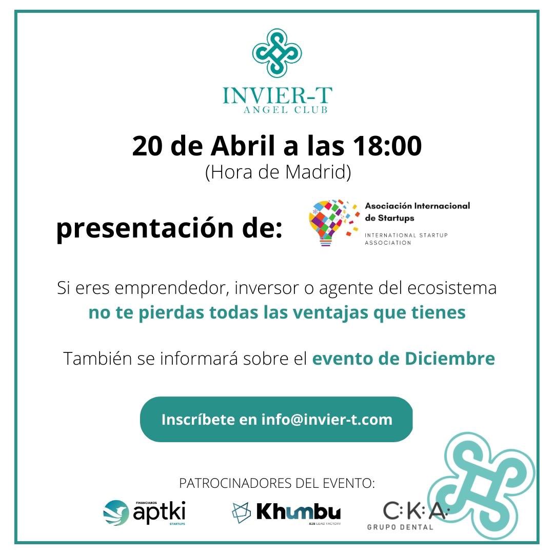inviertvc's tweet photo. Mañana 20/4 a las 18:00 hora Madrid de forma online tendremos nuestro evento abierto a la comunidad , donde la asociación internacional de Startups será presentada. Si eres emprendedor, inversor, agente del ecosistema no puedes perdértelo https://t.co/8FQEDaXJ8L