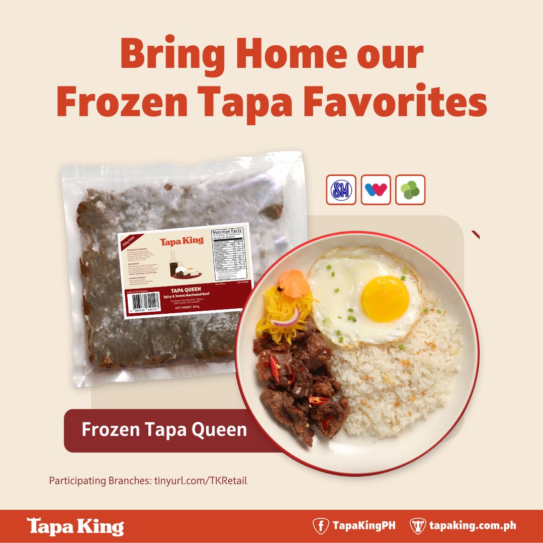 TapaKingPHL's tweet photo. Stock up on Frozen Tapa and never run out of breakfast options! Get yours now at participating branches of our partner retail outlets. Tara, shop na!
๐ https://t.co/2vMpYzwPo0
#TapaKing #FrozenTapa #SMMarkets #LandersSuperstore #WaltermartSupermarket https://t.co/CDnH71mA68