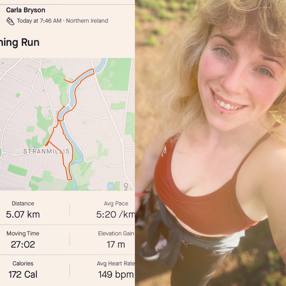 Teatania's tweet image. Getting it in early today so I can go watch some fights at the ice hockey later 🏃🏼‍♀️👀

#5kin27 - felt like I was flying but evidently was not. 😂
The fatigue is real this week. 🥱

But she's done and got a good dose of that #morningsunlight in too 🌞

#running #morningrun