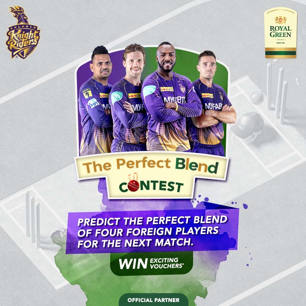 #ContestAlerts! 
Show your cricketing excellence and predict the four foreign players for #KKR in the upcoming match. Lucky winners will get exciting vouchers*.
*T&C Apply
#TeamKKR #RoyalGreen #TasteTheSuccess #ThePerfectBlend #RGCricketSuccess #AmiKKR #Kolkata #ContestGiveaways