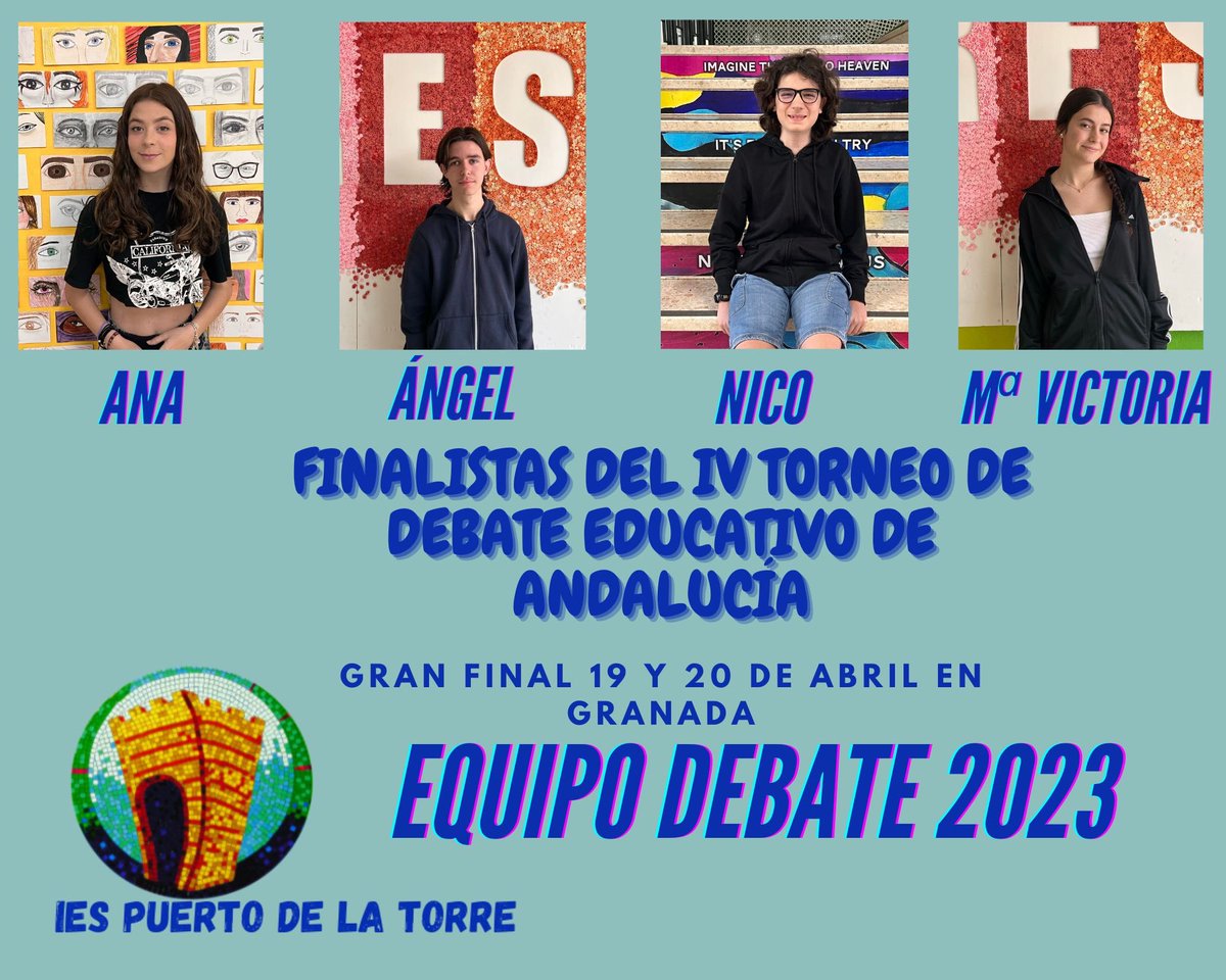 IesTorre's tweet photo. Hoy y mañana nuestro equipo de debate está disputando la final del torneo de debate de Andalucía modalidad español. Mucha suerte a nuestros chic@s! https://t.co/SgFn2HF8JU