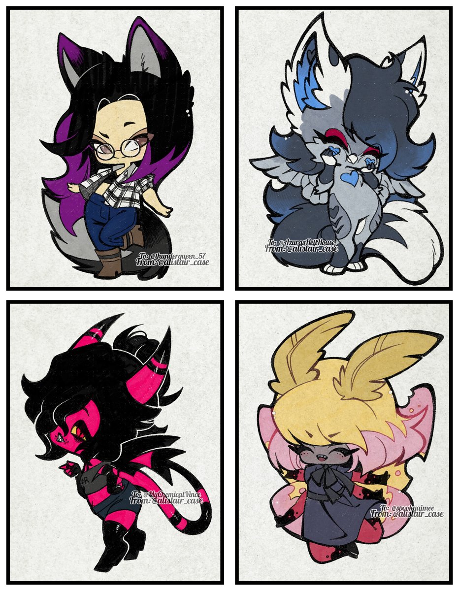 alistair_case's tweet photo. I'm sorry for drawing chibi so much, but they're one of my favorite things to draw!
Thank you for providing your awesome OCs @thunderqueen_57, @AzurasHellHouse, @MyChemicalVince & @spookyaimee 💜💜💜
#artrequests #IdrawyourOCs #OCrequests #gifts https://t.co/tGE5G2P7OL