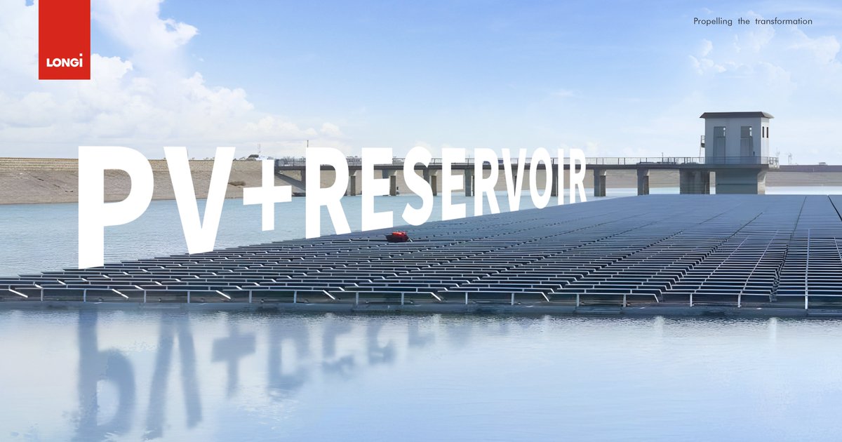longi_solar's tweet photo. LONGi is combining innovative technologies to achieve high power-generation efficiency and reduce CO2 emissions in a range of scenarios. Our latest grid-connected project in China uses the "PV+Reservoir" concept, utilizing 370k #HiMO5 to generate up to 199.5k kWh of power daily. https://t.co/aaAAPGbCcn