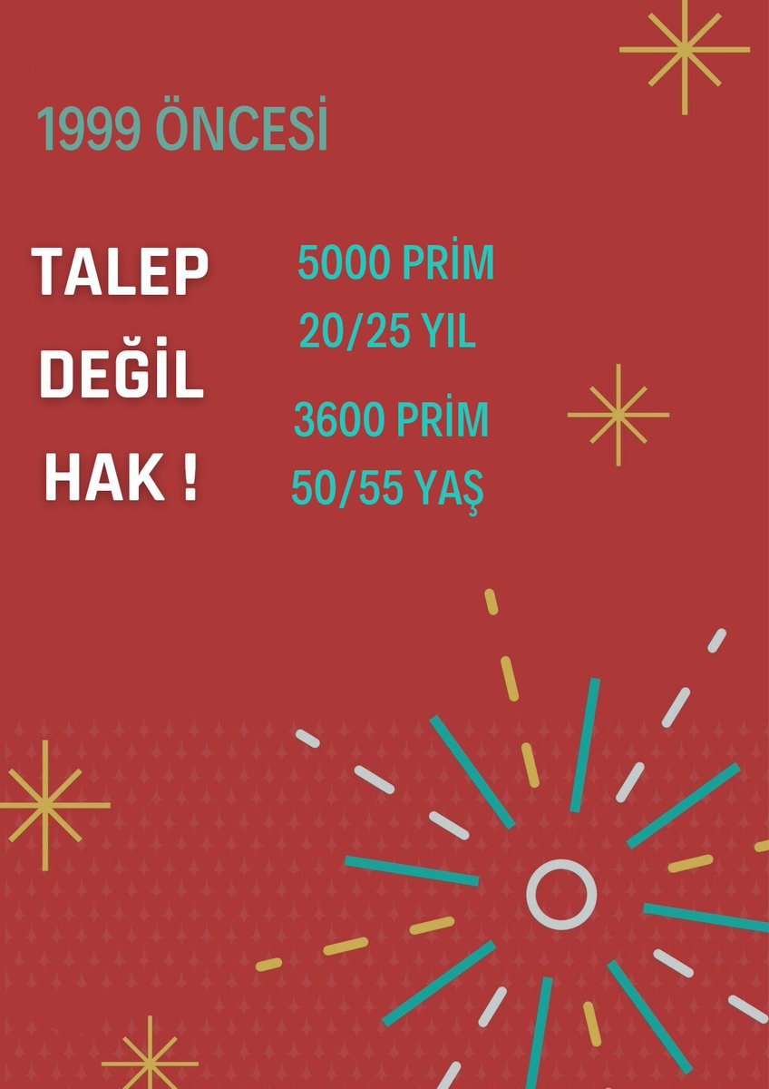 EYT ÇÖZÜLMEDİ !

5000 prim günü  20/25 yıl
3600 kısmi 50/55 yaşında
emekli olmalı.
Sn.Baka'nın sözüne güvenerek
borçlandık madur olduk l
<a href="/RTErdogan/">Recep Tayyip Erdoğan</a>
<a href="/dbdevletbahceli/">Devlet Bahçeli</a>
<a href="/vedatbilgn/">Vedat Bilgin</a>
<a href="/fahrettinaltun/">Fahrettin Altun</a> 
#5BinVeKısmiŞafakSayıyor