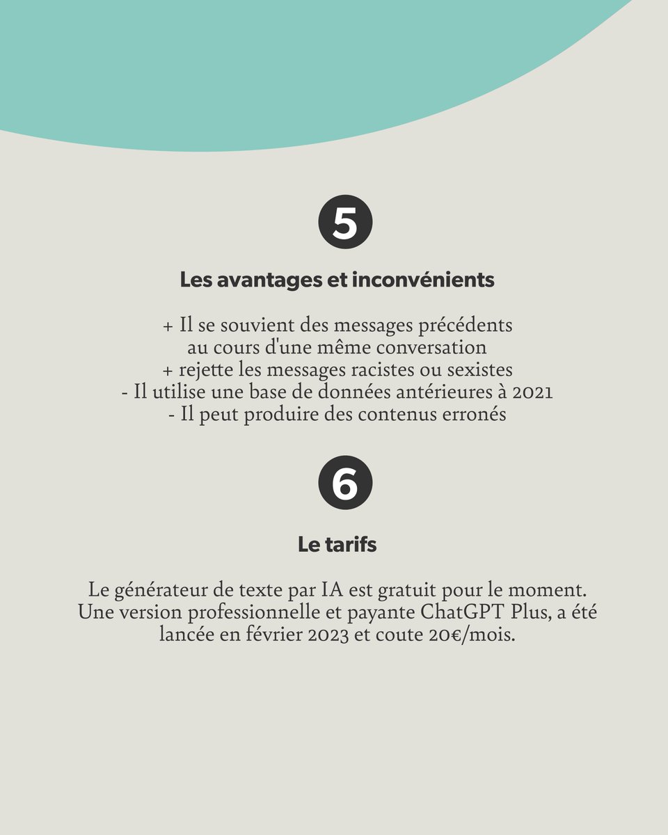 Comment définir chat GPT ?
·Il signifie « Generative Pre-trained Transformer »
· Il utilise les nouvelles technologies pour entretenir un dialogue
· Ses inventeurs sont Elon Musk &amp; Sam Altman.
· Son langage est GPT-3 d'OpenAI
Avez-vous déjà testé chat GPT ?