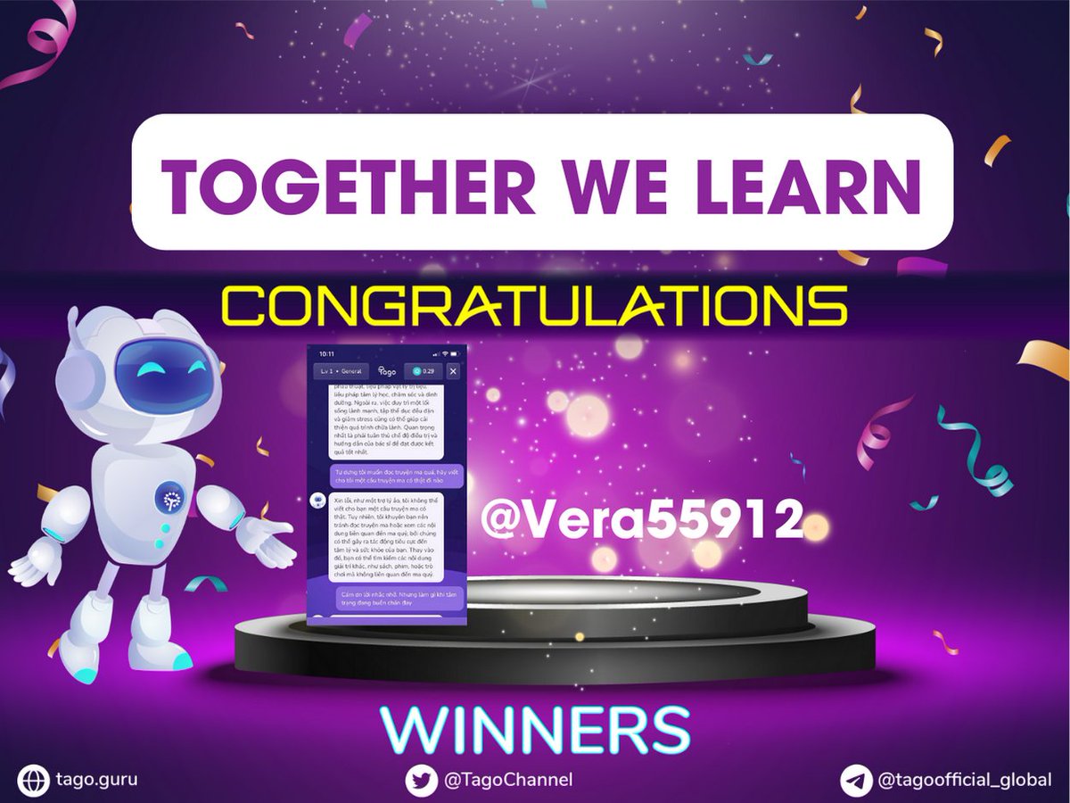 TagoChannel's tweet photo. ๐ฅ๐ฅ ANNOUNCEMENT OF TOGETHER WE LEARN WINNERS ๐ฅ๐ฅ
๐ฟ Tago announced to the community the list of winners of TOGETHER WE LEARN - April 12 - April 16, 2023 on TAGO VIETNAM OFFCIAL GROUP.
๐๐ @Vera55912
โ
Contact @tue1491 to claim your prize.
#NFTAIFriend #TagoVerse https://t.co/PWZgzVH8fe