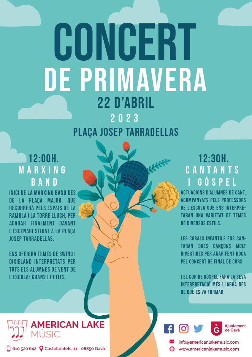 americanlakemus's tweet photo. El Cor de Gòspel, les Corals Infantils i els Cantants tenen moltes ganes d’ensenyar-vos cosetes aquest dissabte 22 d’abril.
No t’ho perdis i a les 12:00h. A la plaça Josep Tarradellas de #gava
#americanlakemusic #concertdeprimavera #santjordi #celebremhoambmusica https://t.co/K7zhGZprHt