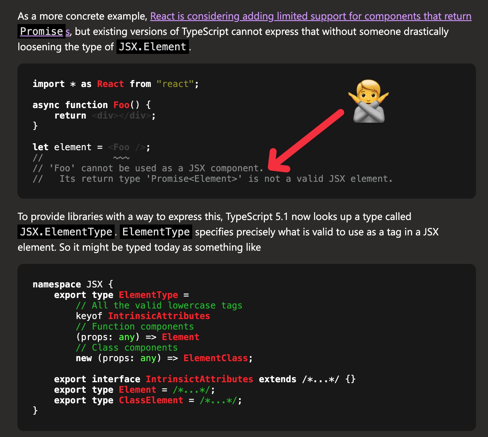 Seb ⚛️ ThisWeekInReact.com on Twitter: "TypeScript 5.1 (beta) ➡️ Important  changes for React Server Components ⚛️ Enables React to declare that  components can be async and return a promise 👏 @sebsilbermann  https://t.co/pIfzmQIjGk
