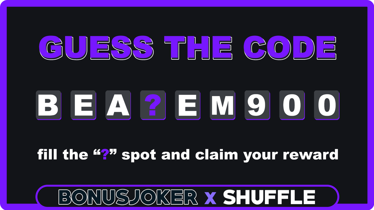 BonusJokers's tweet photo. 🤔- Can you guess the mystery @shufflecom Bonuscode? 

And there are even more claims than last time 👌

✅- Wager requirement of $500   

🍀- Join Shuffle: https://t.co/V5SMK7dtHX https://t.co/TLWTWCYxg0