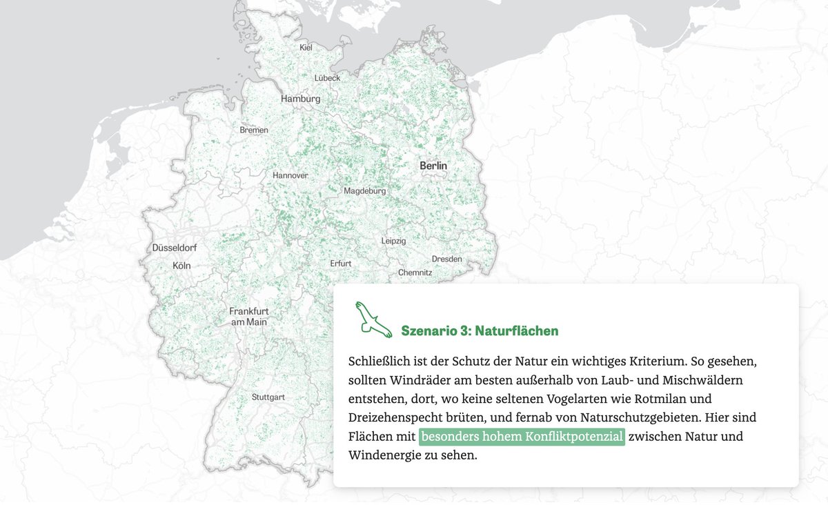maria_mastreads's tweet photo. Auf welchem der möglichen Standorte ein #Windrad stehen wird, bleibt eine Abwägung: zwischen Mensch und Natur, #Windstärke und Waldschutz, Aussicht und #Auerhahn.
Im interaktiven Tool könnt ihr Szenarien erkunden und sehen, welche Flächen in welchem Bundesland infrage kommen. https://t.co/FwVcx4zraq