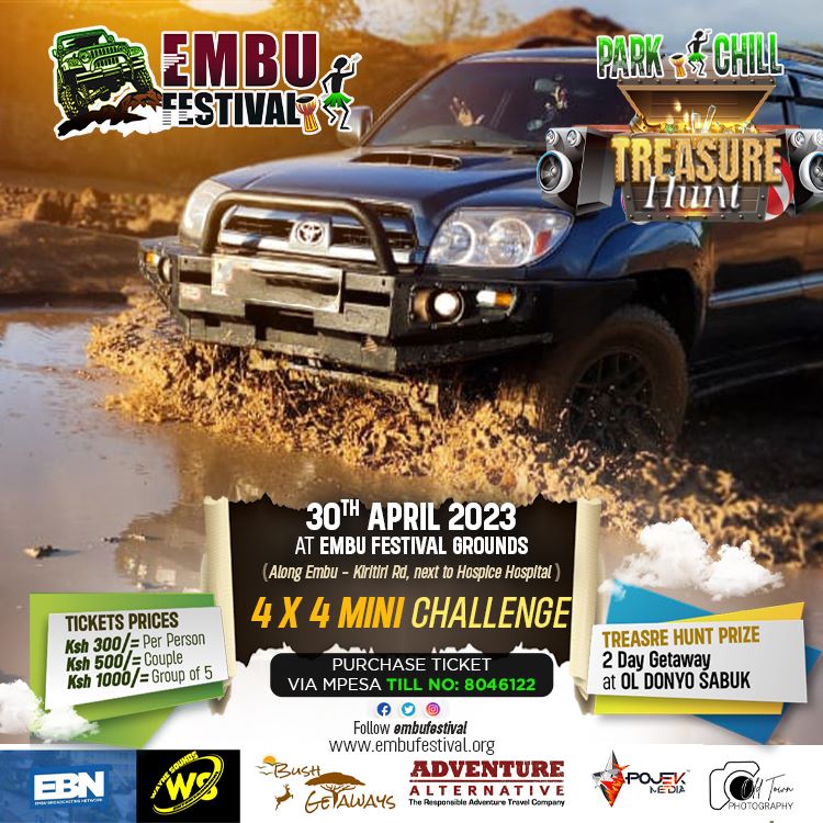 bushgetaways's tweet photo. On the 30th of April, we will be part of the 2nd Edition of; 
_____EMBU FESTIVAL🪘| Park &amp; Chill vibe🔥_____
Winners of the 4x4 Mini Challenge a; 2-Day Getaway at Oldonyo Sabuk.

@Bushgetaways @Embufest @gilops69  @AdvAlt @BrandsSavvy @tembeakenya #MITICSMosesKuria
#MissTrudy https://t.co/OJcDF1fZdp