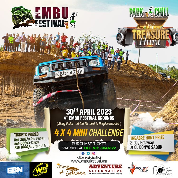 bushgetaways's tweet photo. On the 30th of April, we will be part of the 2nd Edition of; 
_____EMBU FESTIVAL🪘| Park &amp; Chill vibe🔥_____
Winners of the 4x4 Mini Challenge a; 2-Day Getaway at Oldonyo Sabuk.

@Bushgetaways @Embufest @gilops69  @AdvAlt @BrandsSavvy @tembeakenya #MITICSMosesKuria
#MissTrudy https://t.co/OJcDF1fZdp