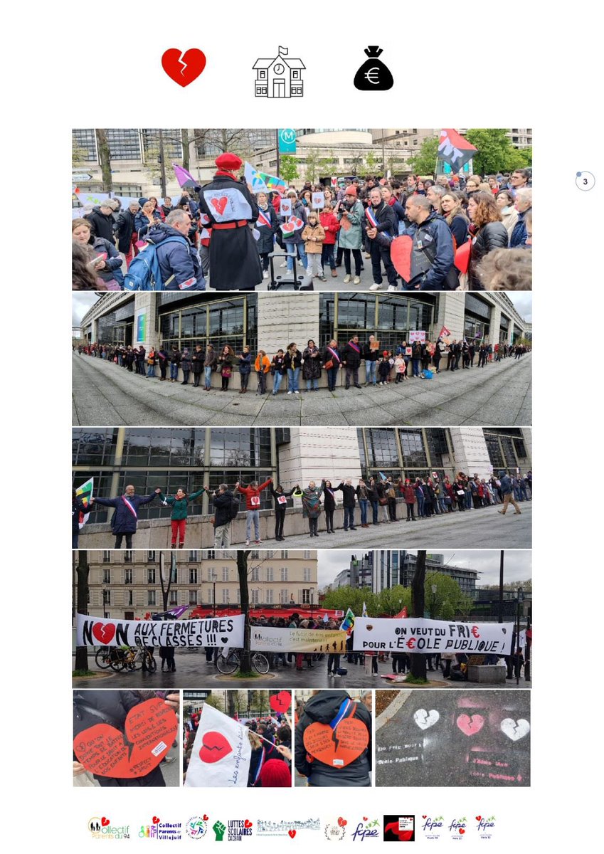 1/2 📢Communiqué de Presse : Retour sur notre rassemblement des #CoeursBrisés 💔par la casse de l'école publique pour réclamer #dufricpourlecolepublique 💰à Bercy le 15 avril
📢✊💰💔💰💔💰💔✊📢
Enseignants, AESH, parents unis pour des conditions d’apprentissage &amp;travail dignes!