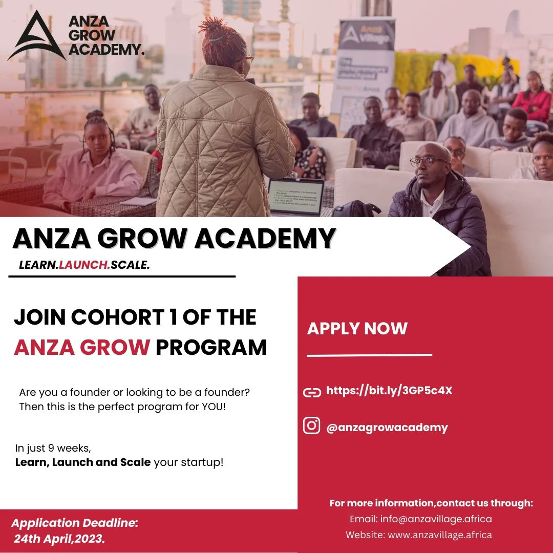 AnzaVillage's tweet photo. Are you ready to take your startup to the next level?Anza Grow Academy is for you!

Our program equips you with the essential tools,skills, and knowledge needed to succeed in the competitive world of entrepreneurship.

Apply for the program now.👇🏼
https://t.co/PqMZCVJSav https://t.co/6ujQxhD1OM