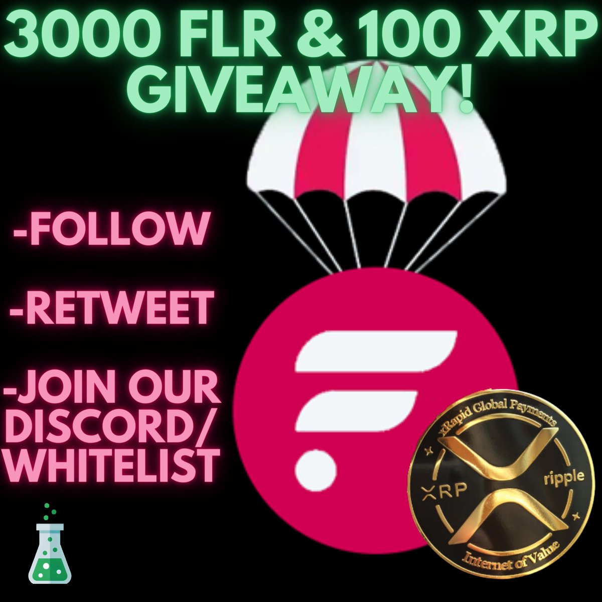 🎁🚀🪂GIVEAWAY ALERT 🪂🚀🎁
To celebrate our upcoming #NFT collection "The Mutated Time Travellers" 🧬👽🛸🌌, we're giving away 3000 #FLR and 100 #XRP‼️
 Follow, retweet, get whitelisted in our Discord community and drop  proof in the comment section! 
 Winners picked on May