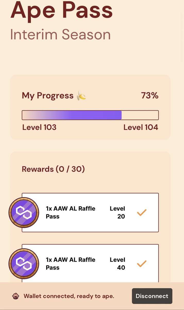 Level 100 reached 🙂💛

Can’t wait to see the future of <a href="/justape_/">Ape. 🍌</a> and <a href="/AAW_ApeList/">AAW Ape List</a> 🔥