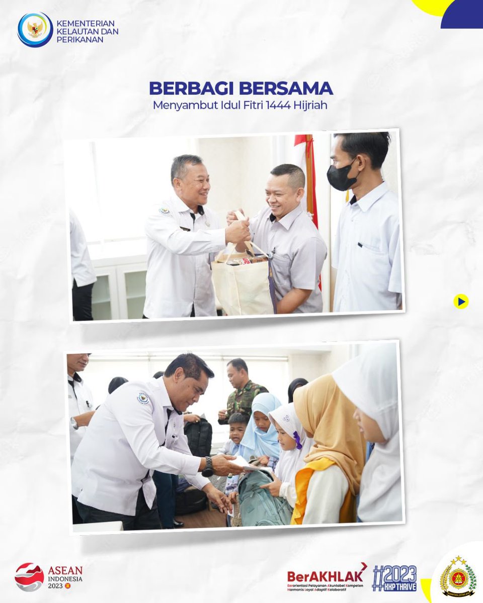 ditjenpsdkp's tweet photo. #SahabatBahari, di penghujung Bulan Ramadan ini Ditjen PSDKP melaksanakan Halal Bi Halal dan Santunan Anak Yatim Piatu Menyambut Idul Fitri 1444H ☺️

#PSDKPSahabatNelayan

@kkpgoid
@adin_psdkp 

#KKPThrive
#EkonomiBiru 
#PSDKPHebat
#SaktiWahyuTrenggono
#PSDKPbentengKKP https://t.co/ea5nHccKBo