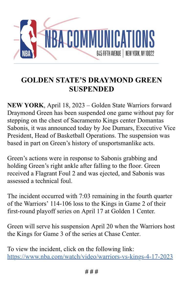 [情報] Draymond Green G3禁賽