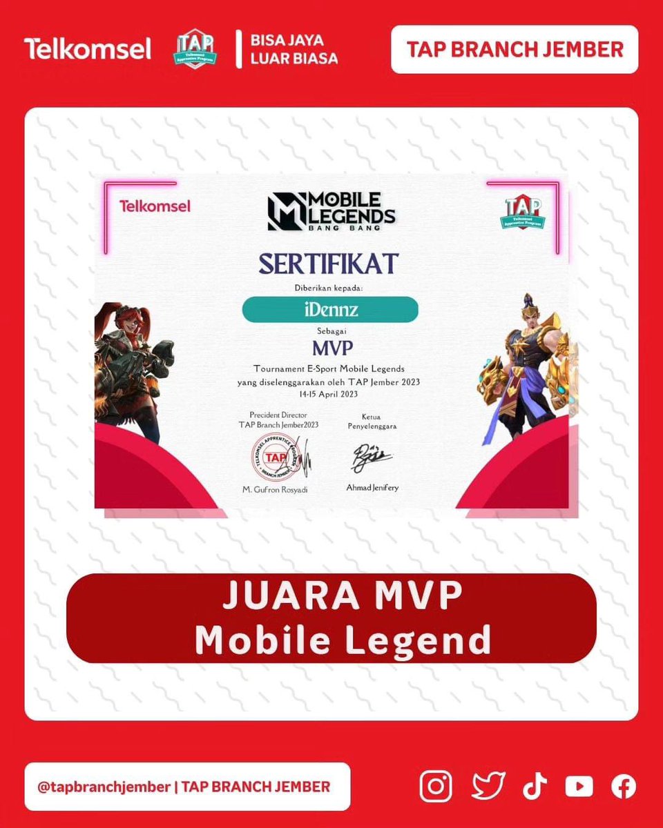 TAPBranchJember's tweet photo. Kami Ucapkan Selamat Kepada Tim yang Berhasil mendapatkan Gelar Juara yaitu :
 
🥇Juara 1 - Kim Esport
🥈Juara 2 - Bismillah Win
🥉Juara 3 - Mafia Pentol

Selamat kepada para juara dan semoga yang belum juara dapat beruntung di kesempatan lain. Terima kasih atas partisipasinya✨. https://t.co/JjAOOLALZx