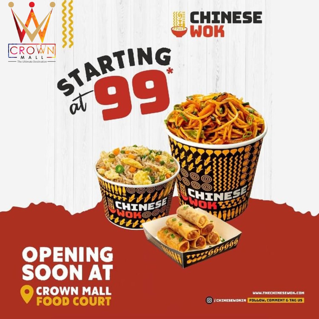 Chinese Wok Opening Soon @ Crown Mall Food Court!

#CrownMall #openingsoon #ChineseWok #Lucknow #opening #shopping #foodie