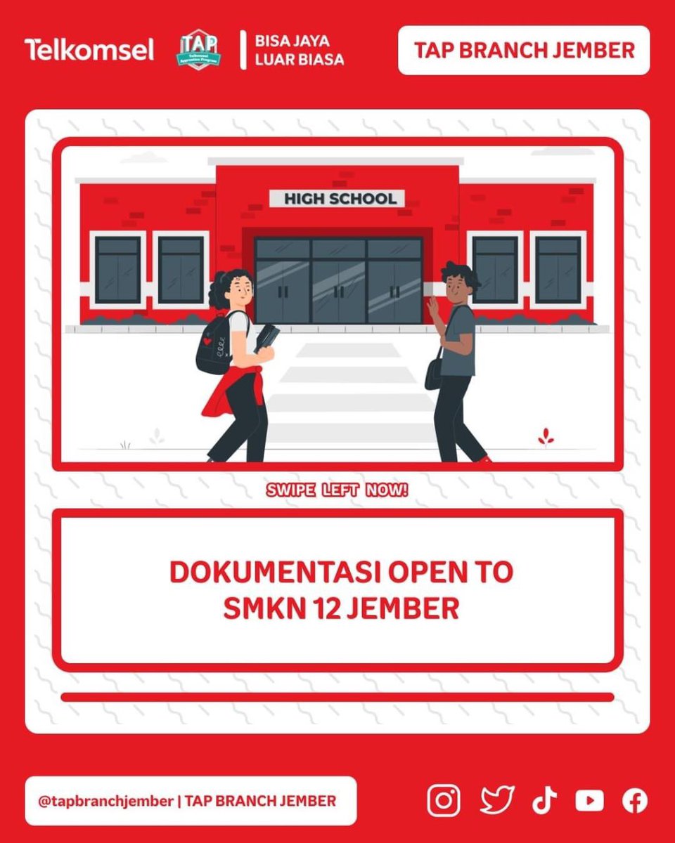 TAPBranchJember's tweet photo. 🗣️ Open Booth telkomselnya nya cuma di daerah taman kota aja?
 
Ha, kata siapa? Halo guys kami dari TAP Branch Jember kali ini bakalan open TO di sekolah lo, tepatnya di SMKN 2 Jember. 

Open Booth ini berlangsung pada tanggal 15,16,17 dan 20 Maret 2023. https://t.co/5mNsCGS00i