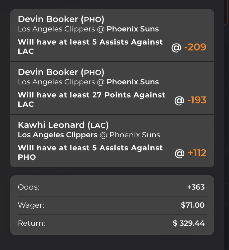 GeezyPZ's tweet photo. @ParlayScience Missed the early games so I just went SGP &amp; I switched KD for Booker💪🏽Worked out great🔥 https://t.co/qlgShIxks0