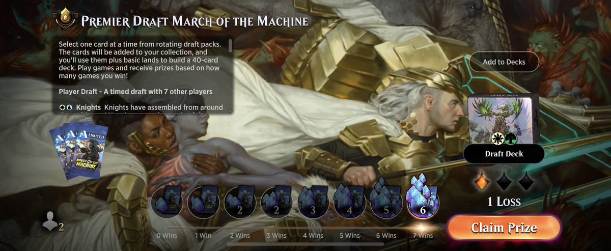 First 7-x draft of #MarchoftheMachine! Botanical Brawler gets so much value in this set, and bringing it back with Lurrus helps a bit. @PlayingMTG @PlayingArena @fireshoes
