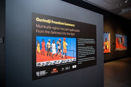 cdu_ni's tweet photo. 'Gurindji Freedom Banners' opening is 2NITE! 🥳
⏰Wed 19 April 6pm @CDUni Art Gallery.
Opening by #Gurindji/#Malngin artist🖌️& cultural leader👣Leah Leaman Namitja👏🏾
RSVP👉🏾artgallery@cdu.edu.au
#wavehillstation #wavehillwalkoff #gurindjifreedom #gurindjistrike #vincentlingiari https://t.co/ddj9Bfj1Fj