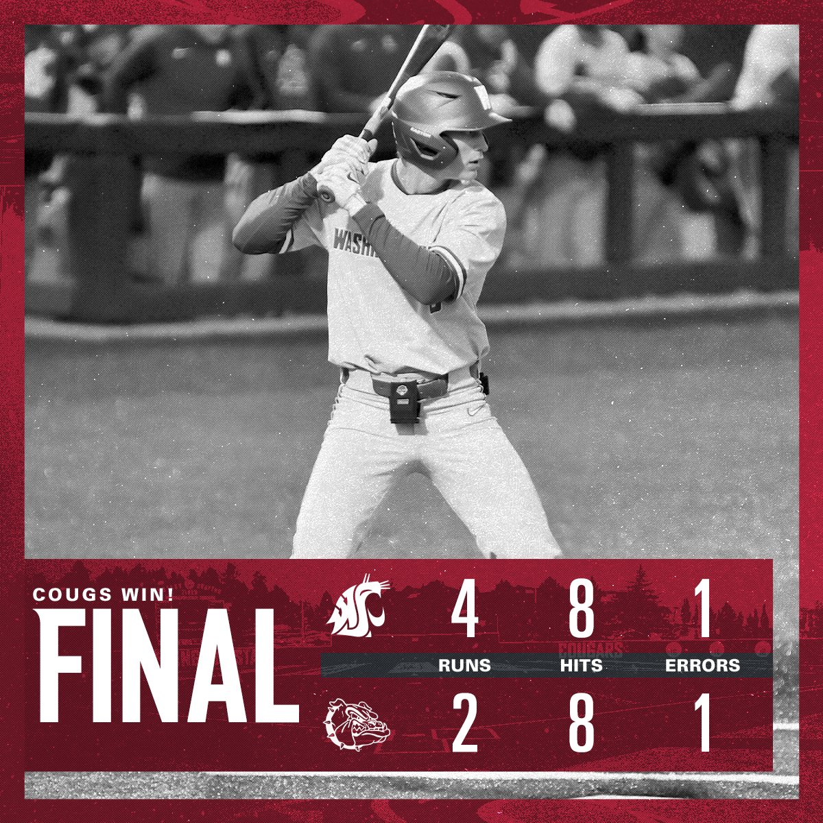 wsucougarbsb's tweet photo. BALL GAME! COUGS WIN!

Elijah Hainline and Sam Brown each collect 3 hits as 6 Coug pitchers work with McKabe Cottrell closing the door for the road win over Gonzaga!

#GoCougs | #WAZZU | #T124 https://t.co/G401Ygf7SS