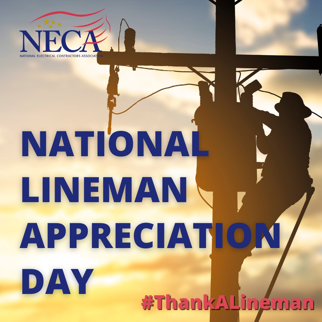 NECA San Diego Chapter wants to thank our San Diego lineman for your hard work and dedication for keeping our power on!💡
#Lineman #ThankaLineman #WeAreNECA #NECASanDiego