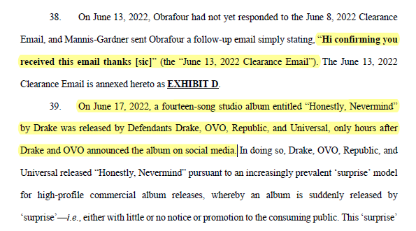Today, <a href="/iamobrafour/">Obrafour</a> sued <a href="/Drake/">Drizzy</a> for copyright infringement for sampling "Oye Ohene (Remix)" in the track "Calling My Name."

Obrafour says Drake' previously sought permission to use the work, didn't get it, and released the track days later anyway.