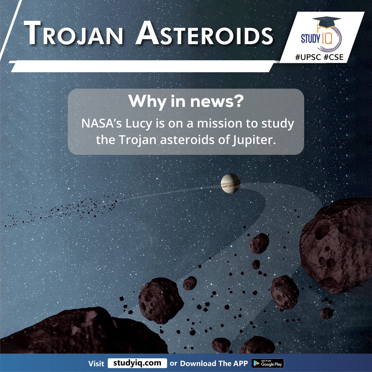 upsciq's tweet photo. Trojan Asteroids
#trojanasteroids #nasa #lucy #trojanasteroidsofjupiter #jupiter #whyinnews #typeofasteroids #neptune #mars #earth #swarms #solarsystem #trojanasteroidswarms #lucymission #atlasv401rocket #humanancestor #homininsspecies #upsc #cse #ips #ias https://t.co/DFNZE2nlBu